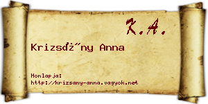 Krizsány Anna névjegykártya